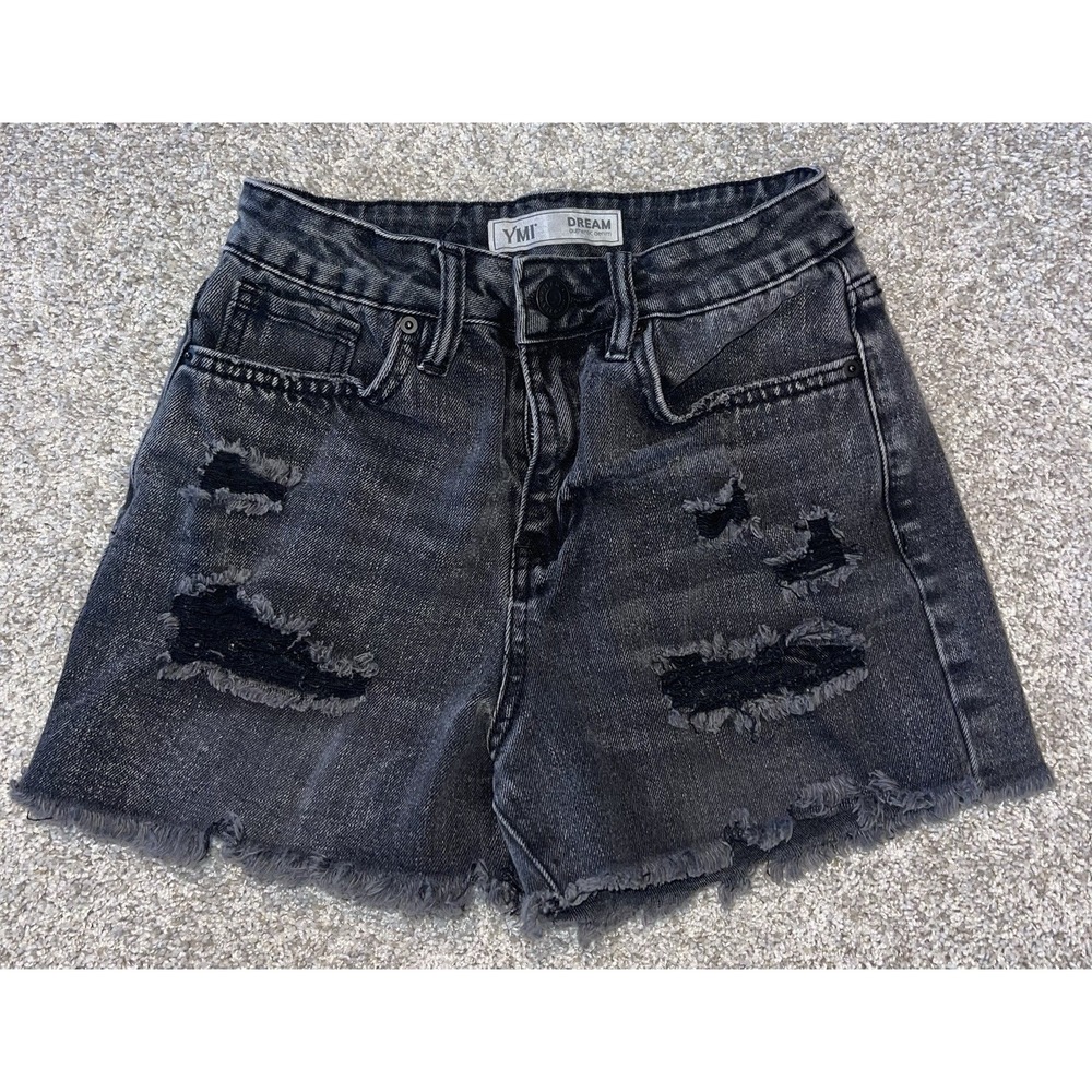YMI Black Distressed Dream Jean Shorts Stretch Sz‎ 1/25